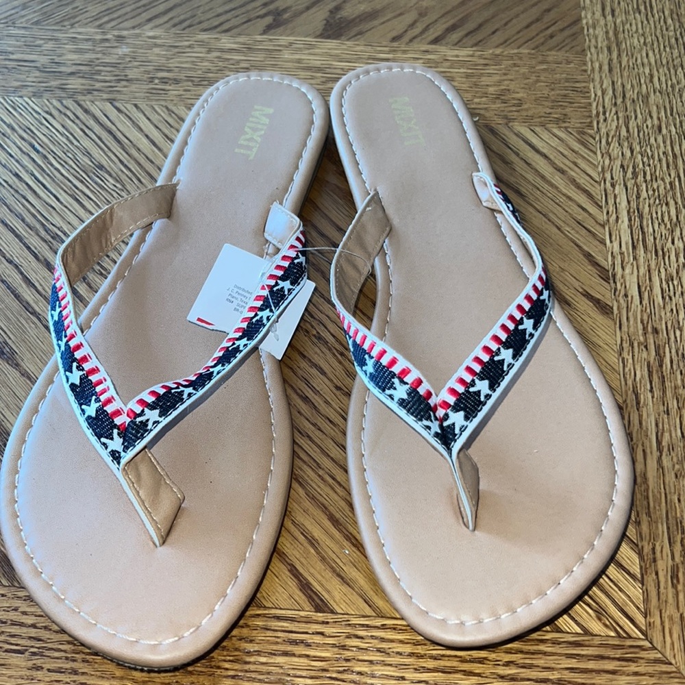 🌴MIXIT Patriotic American stars and stripes Flip Flops size 10